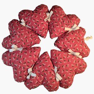 Handcrafted Heart Shaped Wreath Pillow Red White Candy Cane  Bow Accents 14 inch